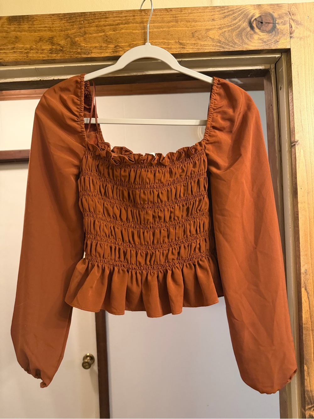 Le Lis Rust Brown Smocked Peasant Blouse